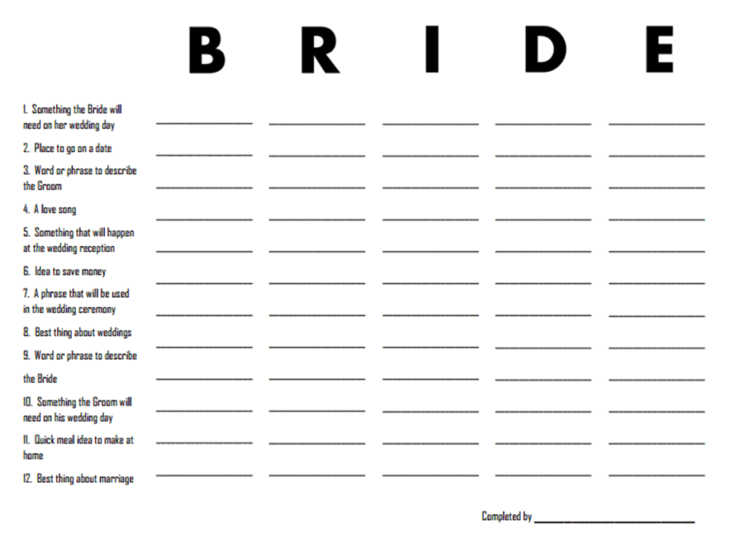 Free Bridal Shower Games Templates