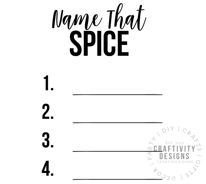 name that spice, printable bridal shower game