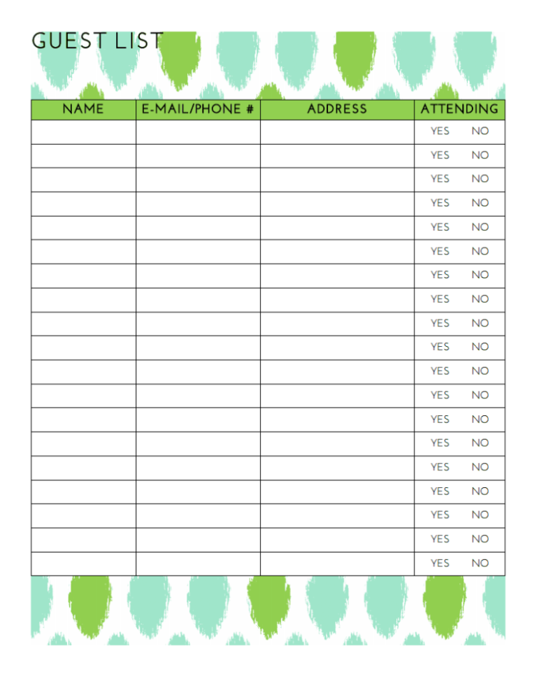 Free Party Guest List Printable