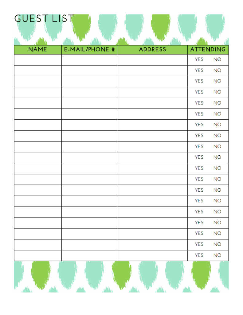 guest list planner template