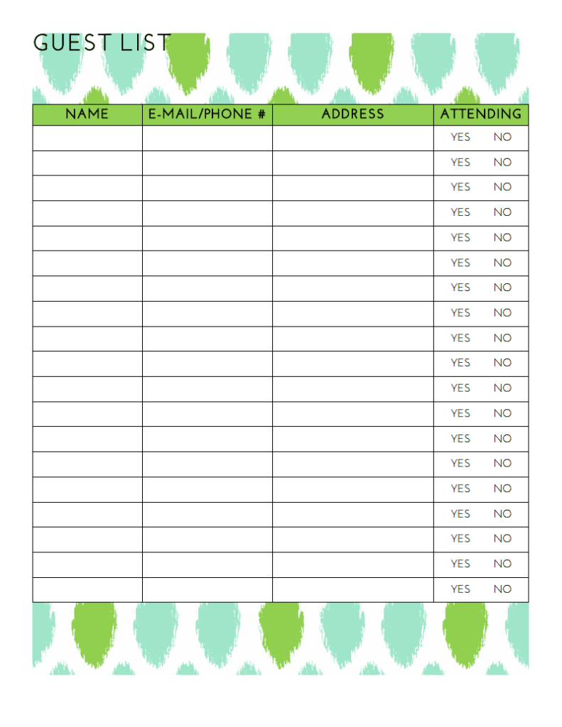 party planner guest list template