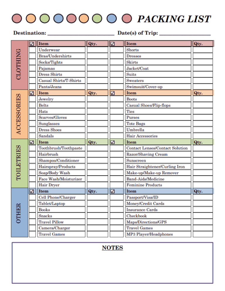 Vacation Packing List (Free Printable)