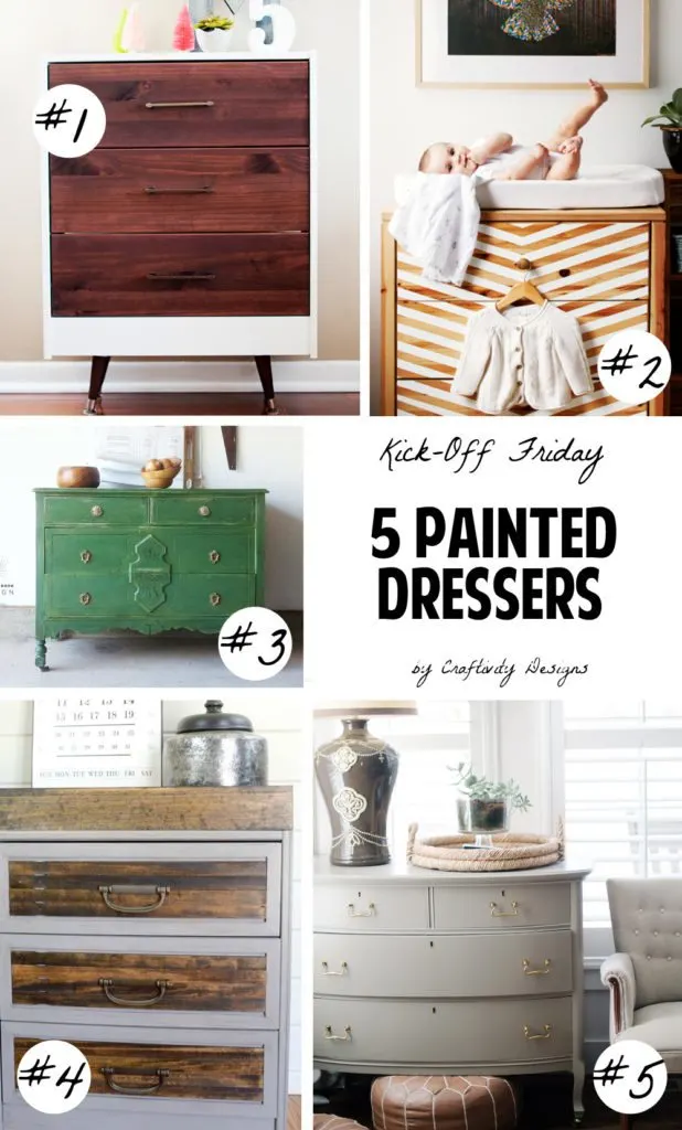 5 Painted Dressers, Painted Furniture Ideas, Furniture Makeovers, Repurposed Furniture, #repurpose #furnituremakeover #beforeandafter