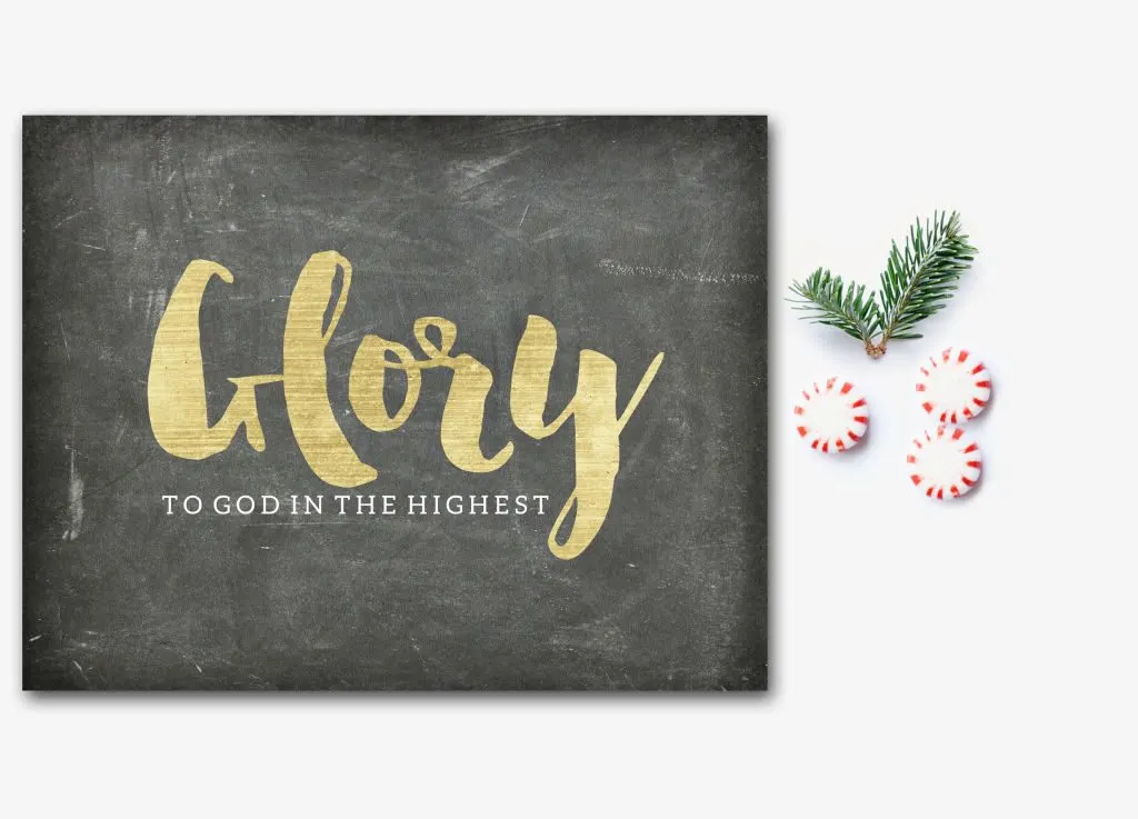 A simple, chalkboard style, Christmas gift. Glory to God in the Highest! I love the mix of black and gold! Available in printable & print forms.