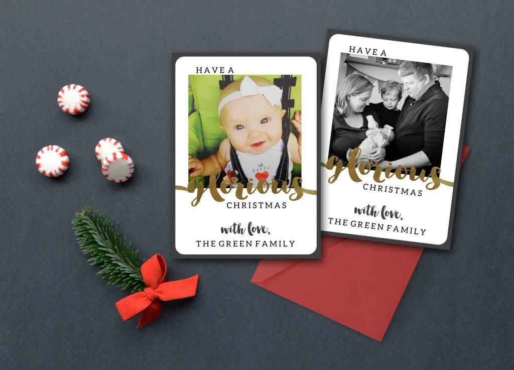 I love this modern, Instagram 5x7 for my family Christmas Card! The mix of black and gold keeps our family photo as the focus. Available in printable & print forms.