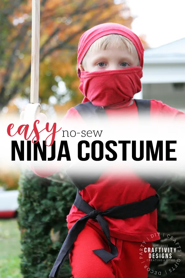 easy no-sew ninja costume, red ninjago costume for Halloween