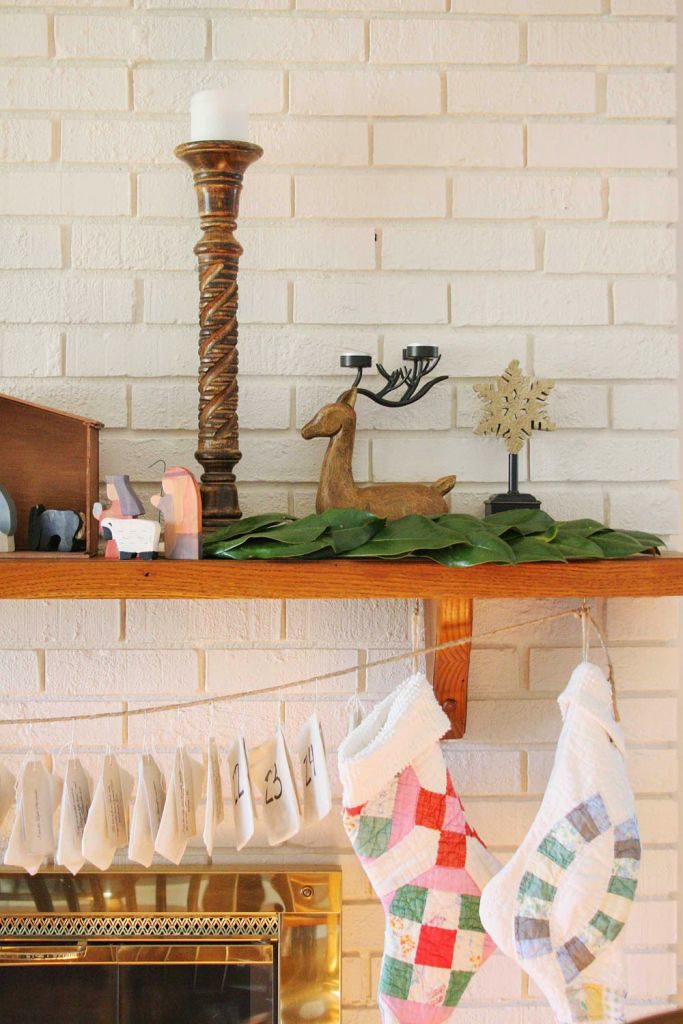 magnolia leaves lining the mantle