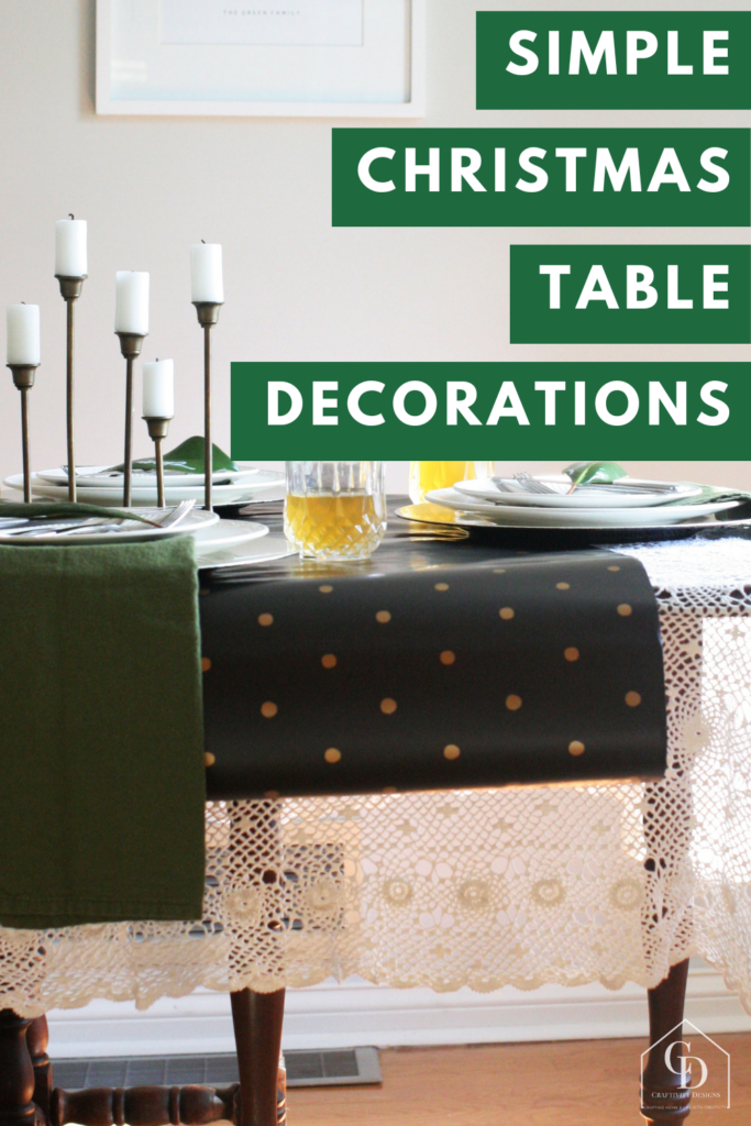 simple christmas table decorations - black, gold, green