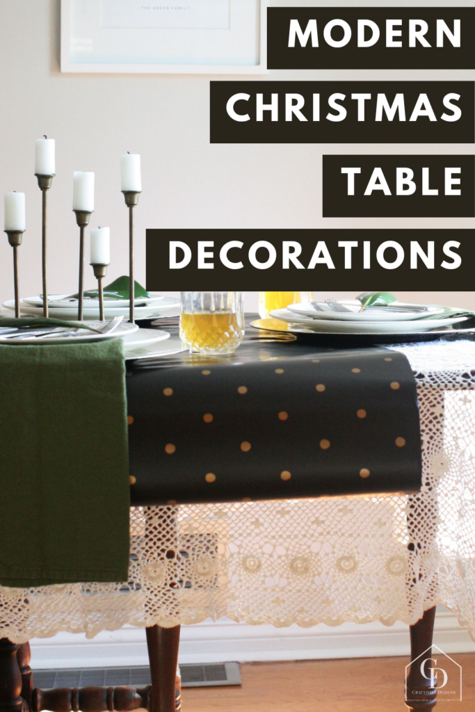 modern christmas table decorations - black, gold, green
