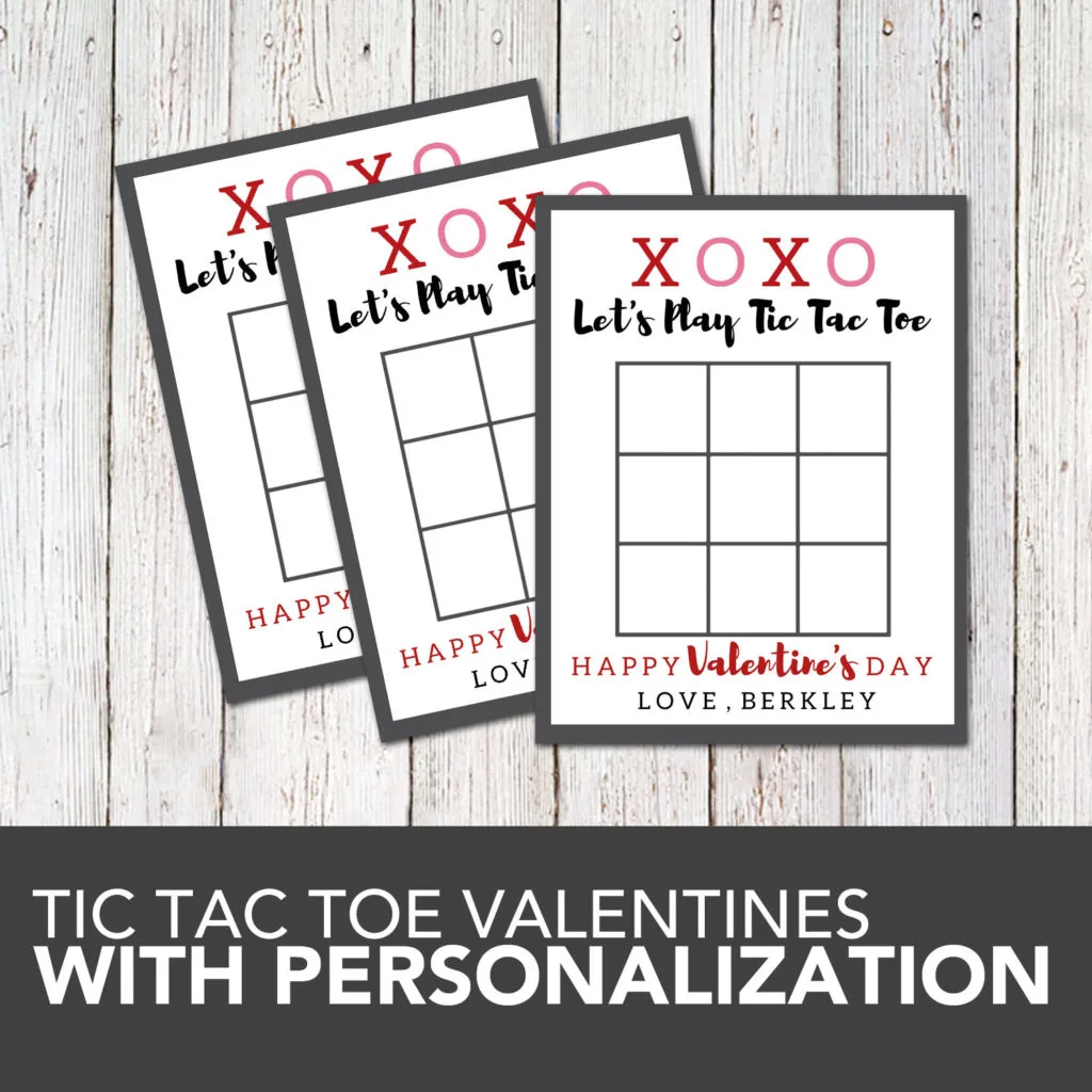 tic tac toe printable valentines with personalization 
