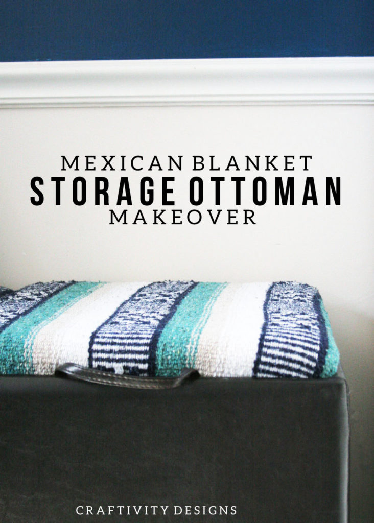Storage Ottoman Makeover -- Reupholster an Ottoman -- Update a plain Ottoman or Bench with a Festival Blanket -- Mexican Blanket Projects -- DIY by @CraftivityD