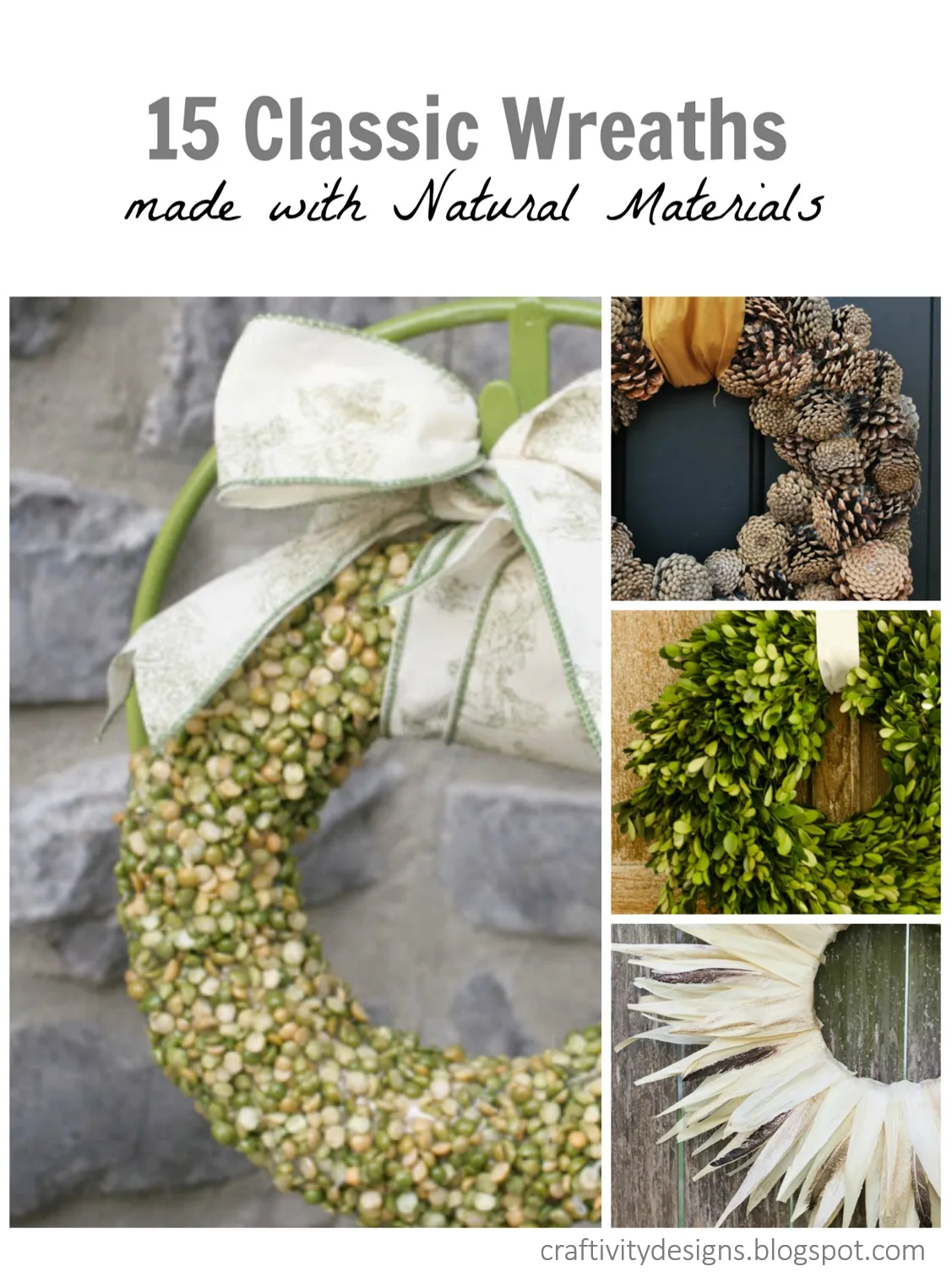 15 Classic Wreaths made with Natural Materials by @CraftivityD