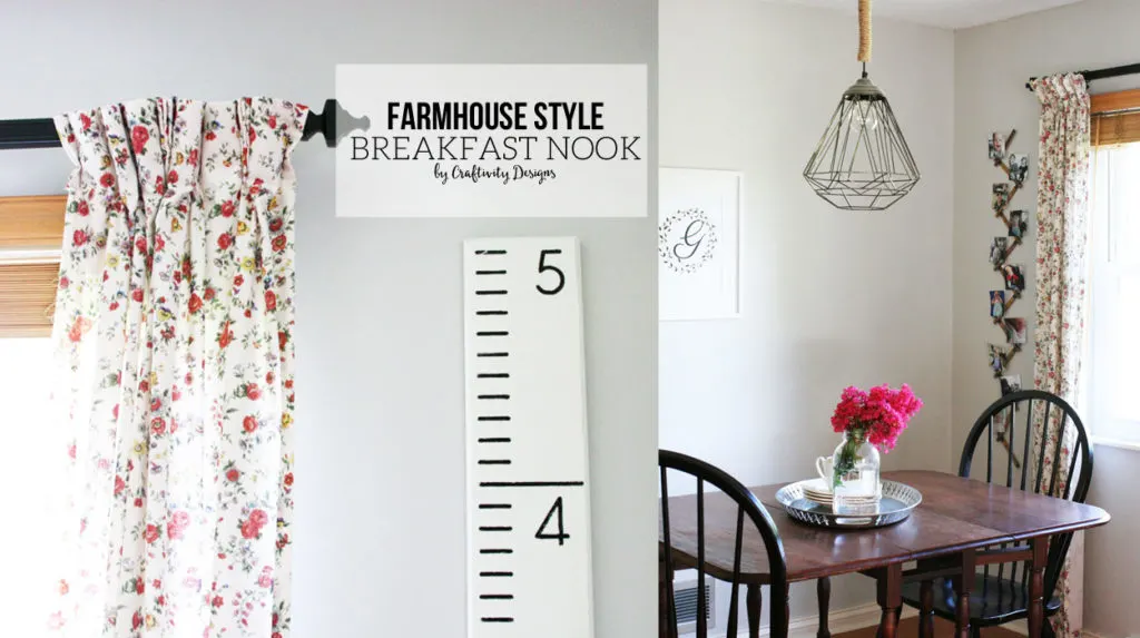 A farmhouse style breakfast nook, with rustic and vintage details. by @CraftivityD