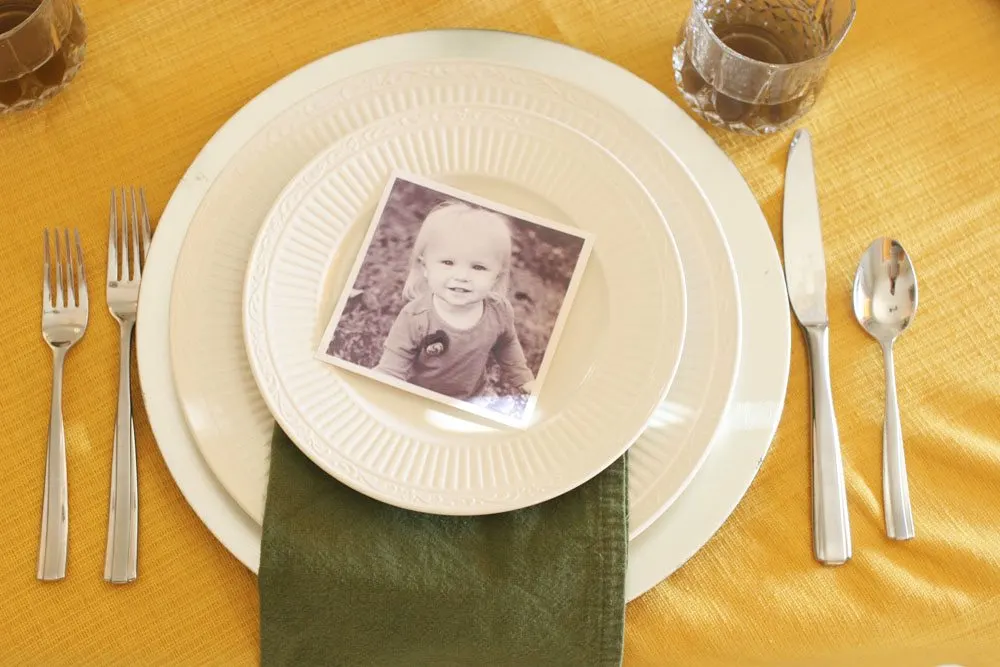 A Thanksgiving Table Setting with Family Photos, Thanksgiving Tablescape, Thanksgiving Table Decor Ideas by @CraftivityD