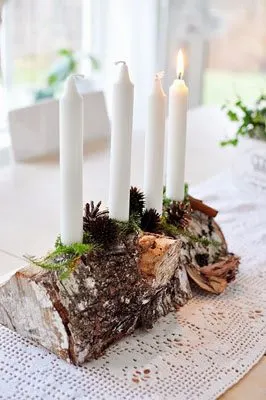 DIY Advent Wreath using candles and a log