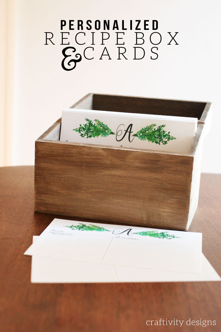 Monogrammed Personalized Custom Family Recipe Box Wood Box with Recipe Card Dividers TM LGU