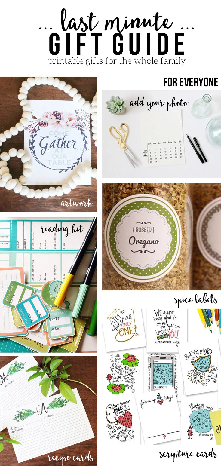 A Last Minute Gift Guide with Creative Ideas that won't seem last-minute! Everything is printable from games, to recipe cards, to calendars and more! Gifts for kids and adults -- all you will need is a printer and cardstock. by @CraftivityD