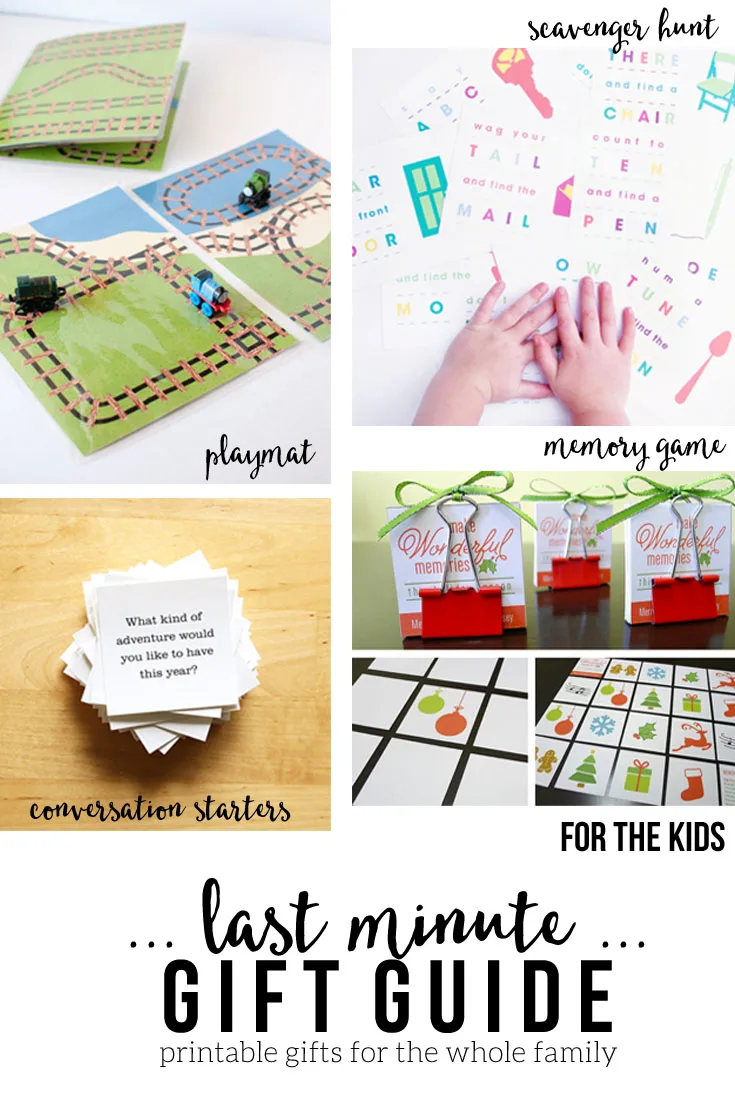 A Last Minute Gift Guide with Creative Ideas that won't seem last-minute! Everything is printable from games, to recipe cards, to calendars and more! Gifts for kids and adults -- all you will need is a printer and cardstock. by @CraftivityD