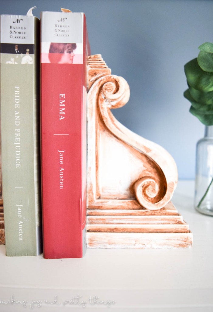 DIY corbel bookends holding up two books