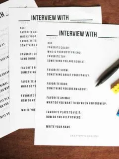 Get this set of 14 Interview Questions for Kids to complete each year. Use it as a Birthday Interview or at the start of the New Year. I great activity to jot down memories. Click the image to get the Free Printable by @CraftivityD
