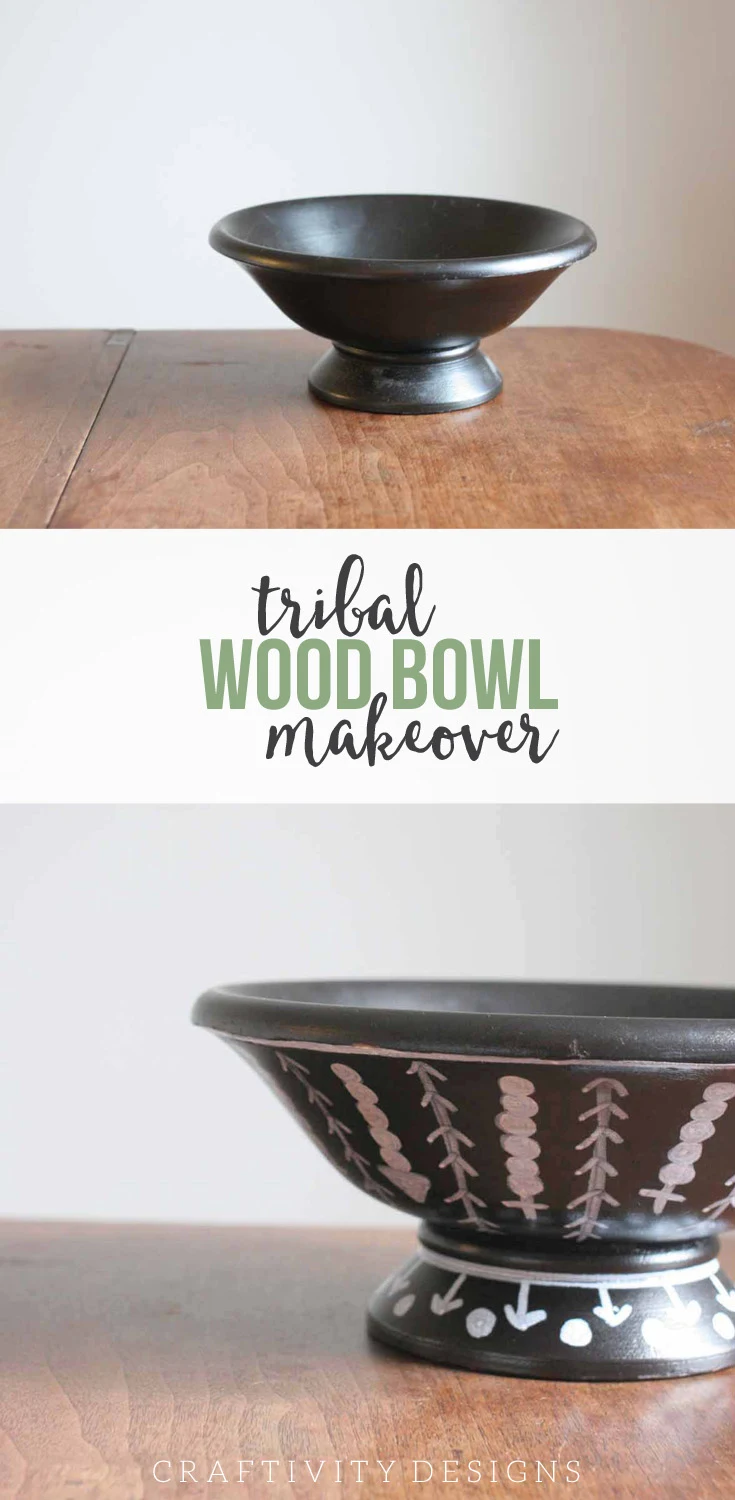 DIY Tribal Wood Bowl Makeover, Thrift Store Upcycle, Update a wooden bowl with a tribal look to store keys, small toys, etc. by @CraftivityD