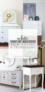 White Furniture Makeovers, paint colors and techniques. White is a versatile, classic, option for painted furniture. This post discusses 4 different techniques, including paint colors. by @CraftivityD