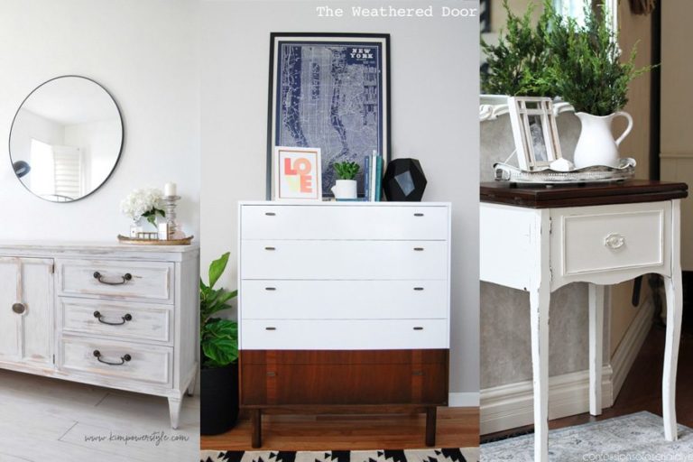 White Furniture Makeovers, paint colors and techniques. White is a versatile, classic, option for painted furniture. This post discusses 4 different techniques, including paint colors. by @CraftivityD