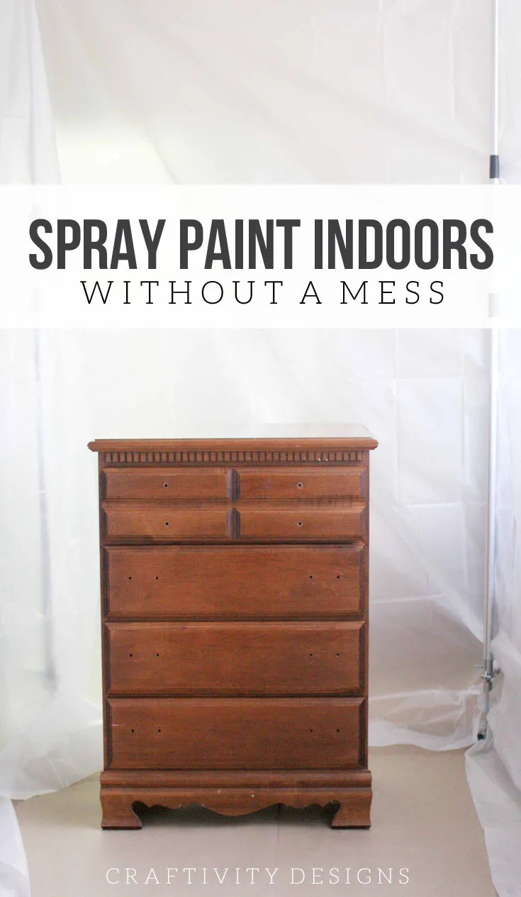 How to spray paint indoors! Build a DIY Spray Paint Booth in your garage. It's a portable, any size, easy setup, option for spraying paint indoors. Great for furniture, cabinetry, projects and more. Click the image to get the tutorial.