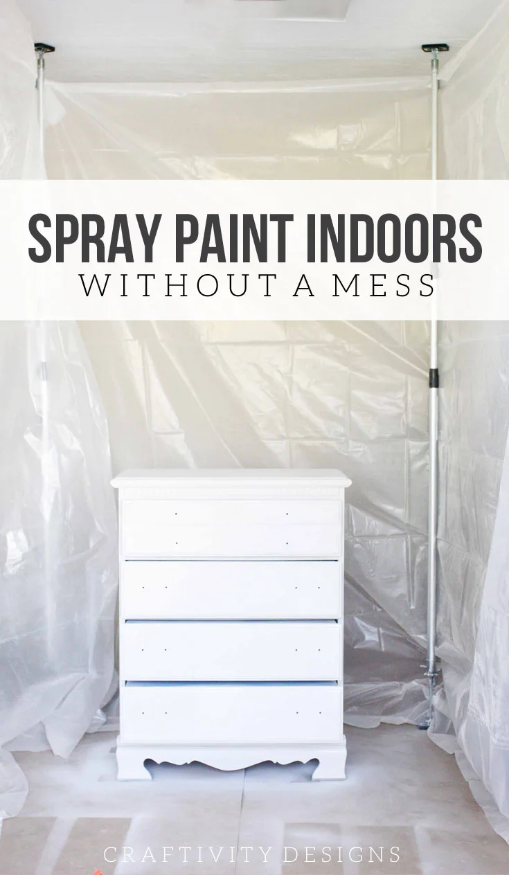 How to spray paint indoors! Build a DIY Spray Paint Booth in your garage. It's a portable, any size, easy setup, option for spraying paint indoors. Great for furniture, cabinetry, projects and more. Click the image to get the tutorial.