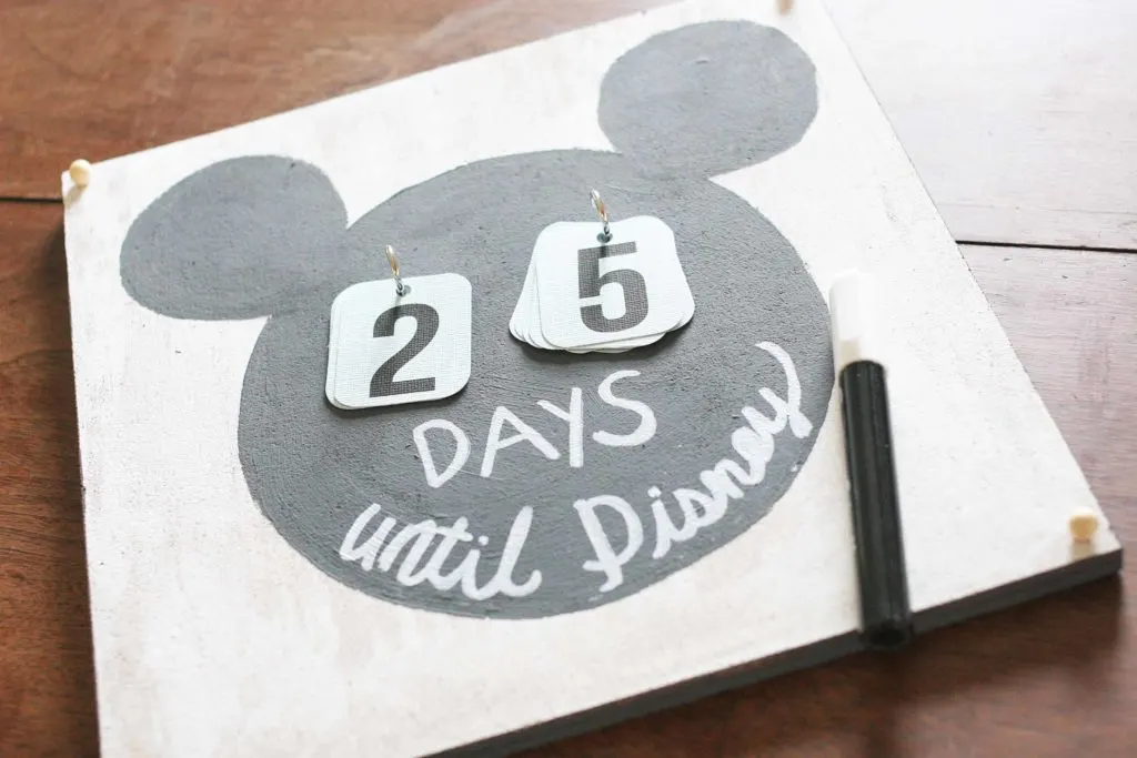Disney Countdown Calendar with printable numbers and the words "Days Until Disney"