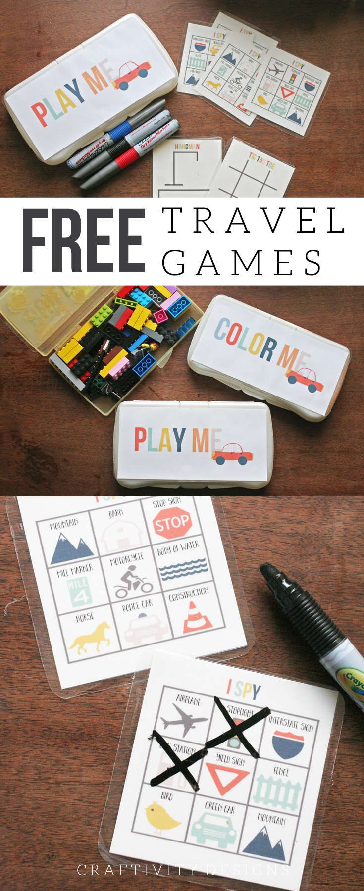 3 Fun + Free Travel Game Templates and Road Trip Printables. How to make a Road Trip Kit to fight boredom while traveling. by Craftivity Designs 