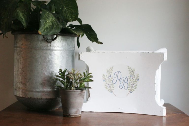 How to Embrace the Imperfections in Heirloom Furniture. How to add a monogram to furniture. Plus, a FREE Printable Laurel Wreath. Craftivity Designs