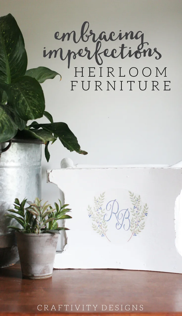 How to Embrace the Imperfections in Heirloom Furniture. How to add a monogram to furniture. Plus, a FREE Printable Laurel Wreath. Craftivity Designs