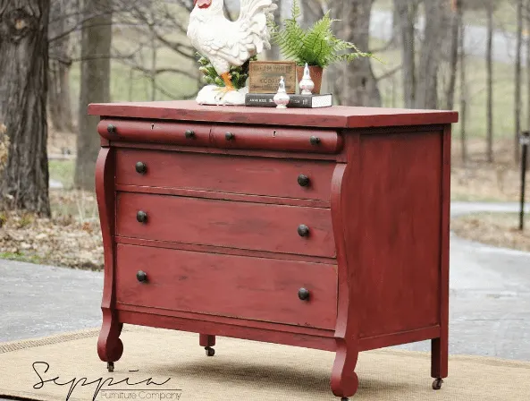 10 Red Painted Furniture Makeovers, Red Furniture, Red Dressers, Red Tables, Red Desks