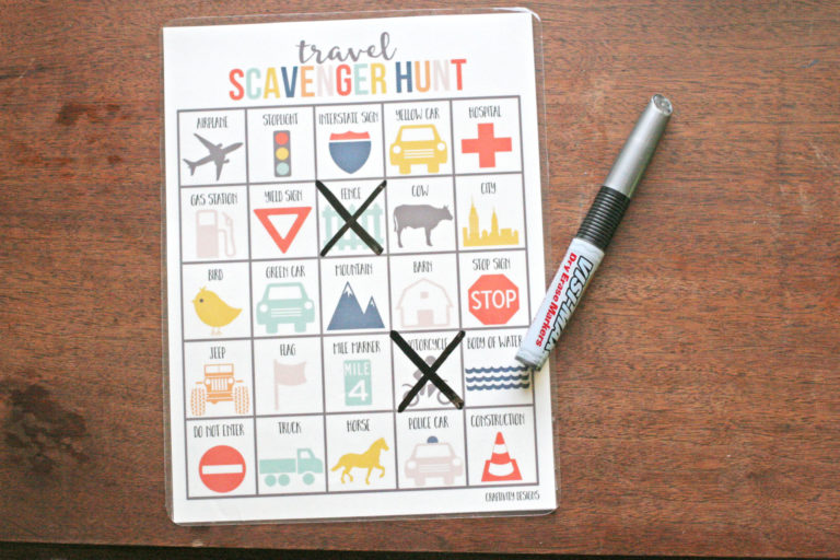 travel scavenger hunt, laminated, dry erase marker