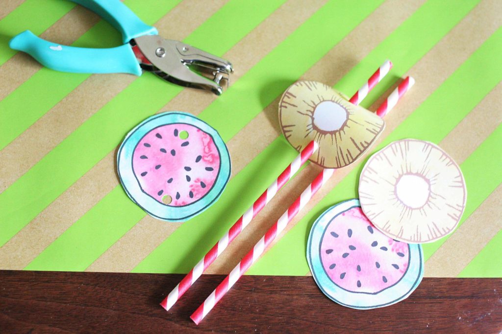 Summer Fruit Luau, Summer Party Ideas, DIY Luau Decorations, Pineapple Party, Watermelon Party, Watermelon Pom Pom, Pineapple Pom Pom, Free Printable, Watermelon Goodie Bag Topper, Pineapple Topper, Pineapple Straw Decoration, Watermelon Straw Decoration by Craftivity Designs