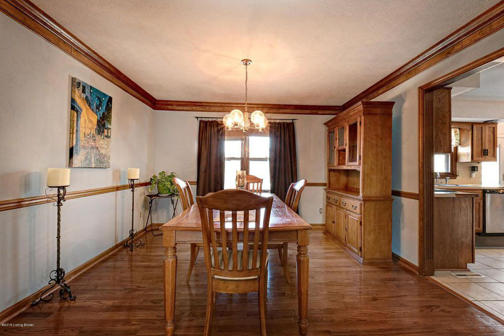 Farmhouse with dark wood trim  Dark wood living room, Dark wood trim,  Dining room colors