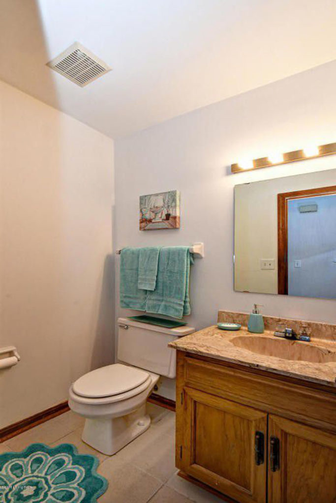 Powder Room Before Modern Cottage Remodel, White Walls and Wood Vanity, by Craftivity Designs