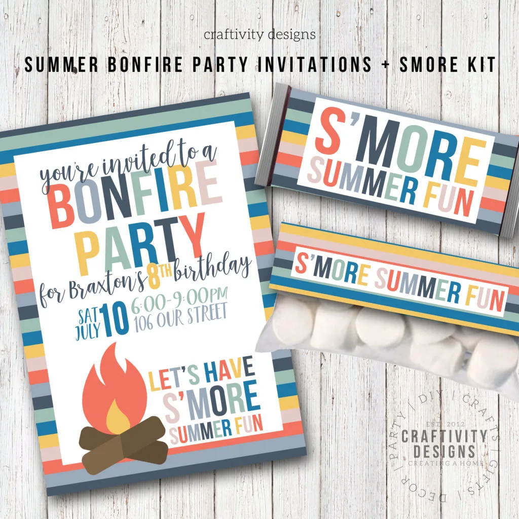 bonfire invitation, summer bonfire party kit