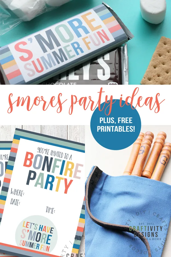 Throw a smores party for friends, family, or neighbors! Download a free bonfire invitation, then celebrate with a smores kit printable and easy personalized smores sticks.