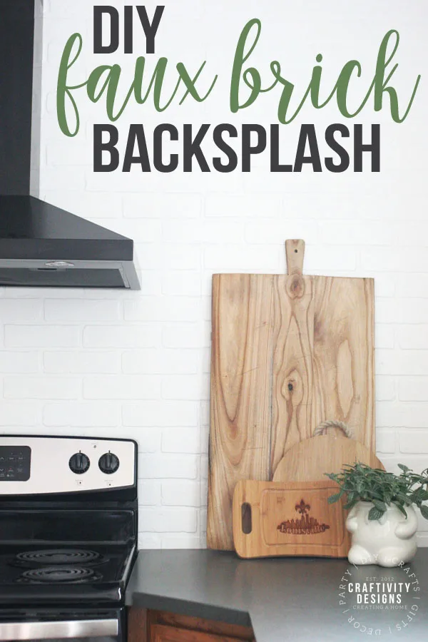 diy faux brick backsplash, kitchen, black appliances, gray counter