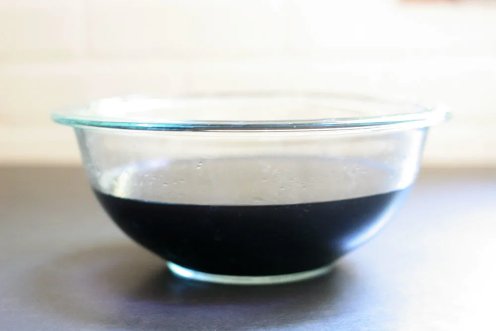 bowl of indigo dye for shibori made with RIT liquid dyes