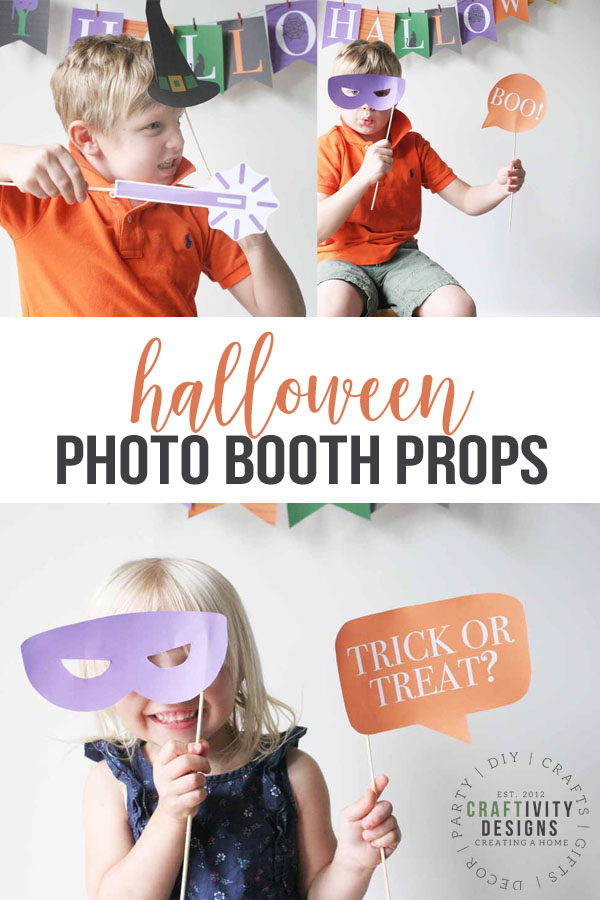 kids playing with their diy Halloween photo booth props