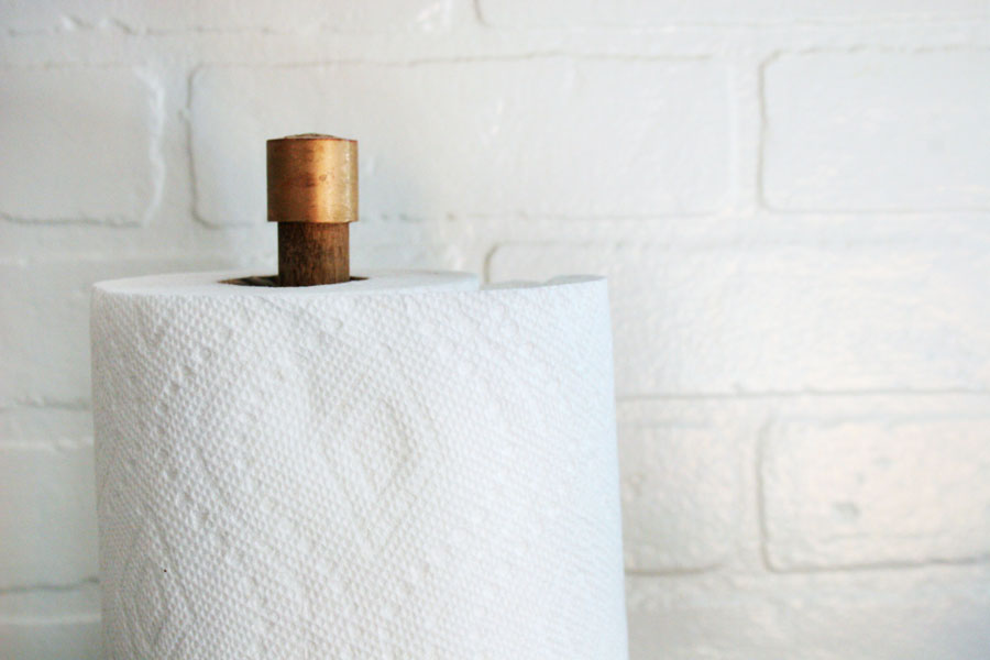 diy paper towel holder with copper brass and wood