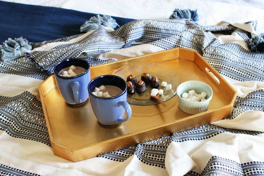 Serve Hot Chocolate in Bed with Bourbon Balls on a Gold Tray
