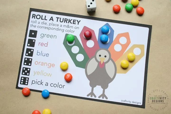 Thanksgiving Dice Game - Roll a Turkey 