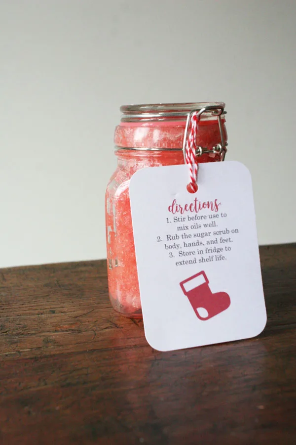 Peppermint Body Scrub with a directions tag