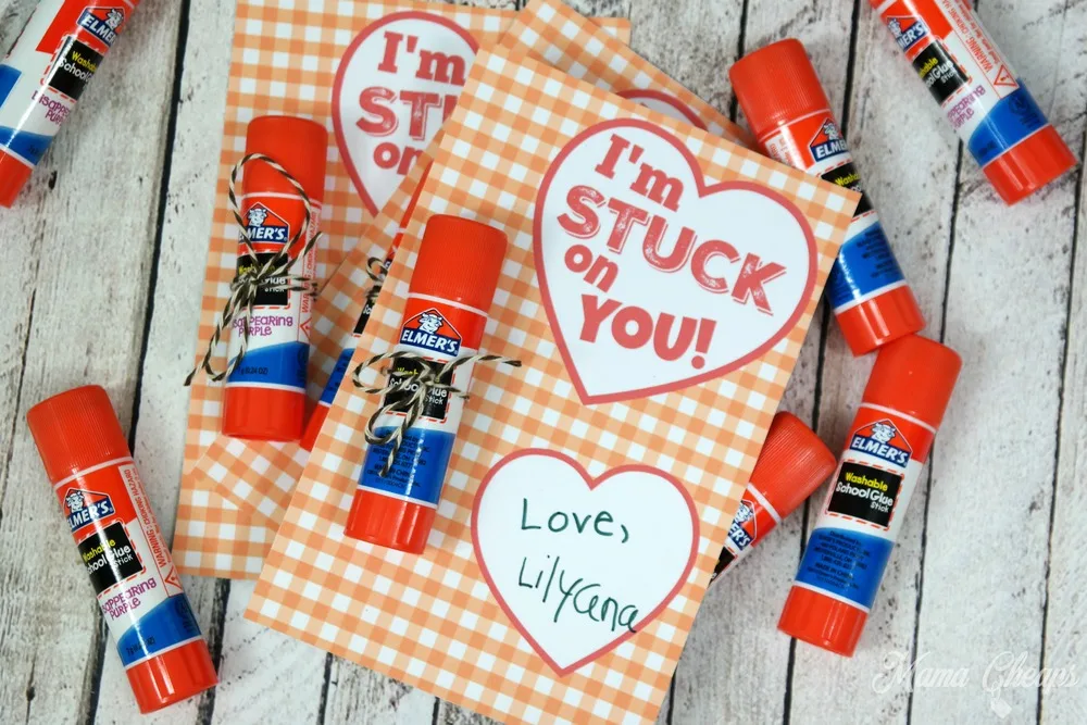 candy-free valentines with glue sticks