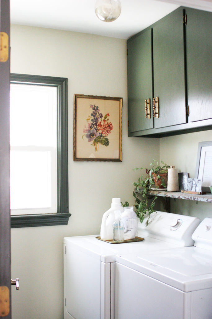 Beautiful Vintage Laundry Room with Dark Green Cabinets ...