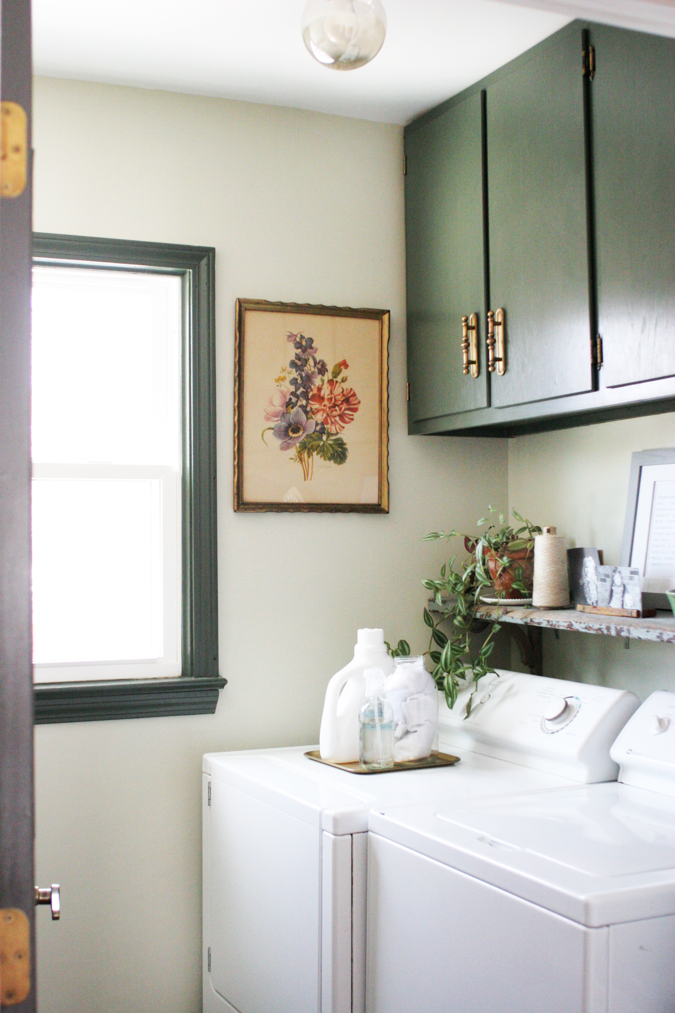 Beautiful Vintage Laundry Room With Dark Green Cabinets Craftivity Designs